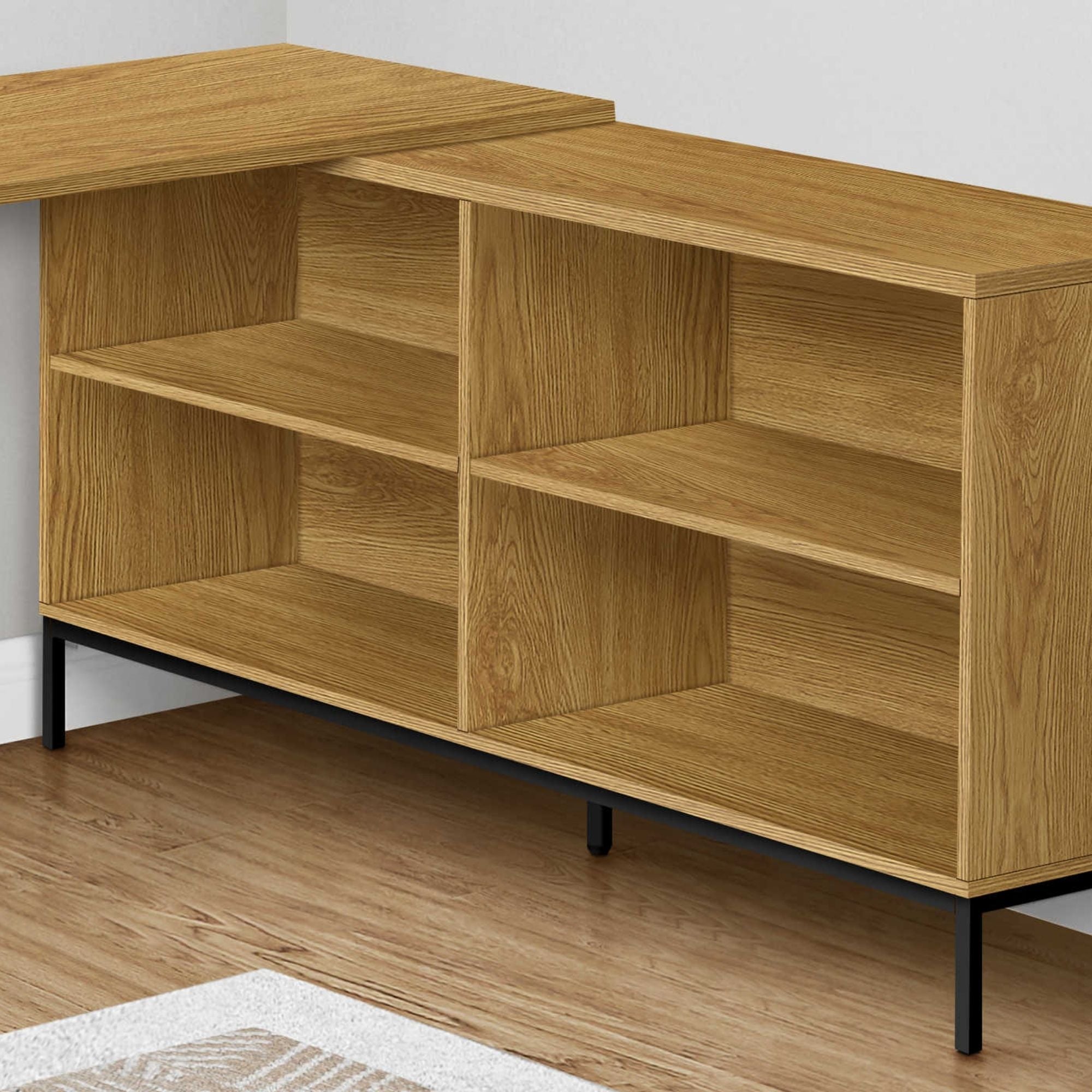 Light oak Optera L-shaped office desk by Monarch Specialties with spacious work surface and modern design.