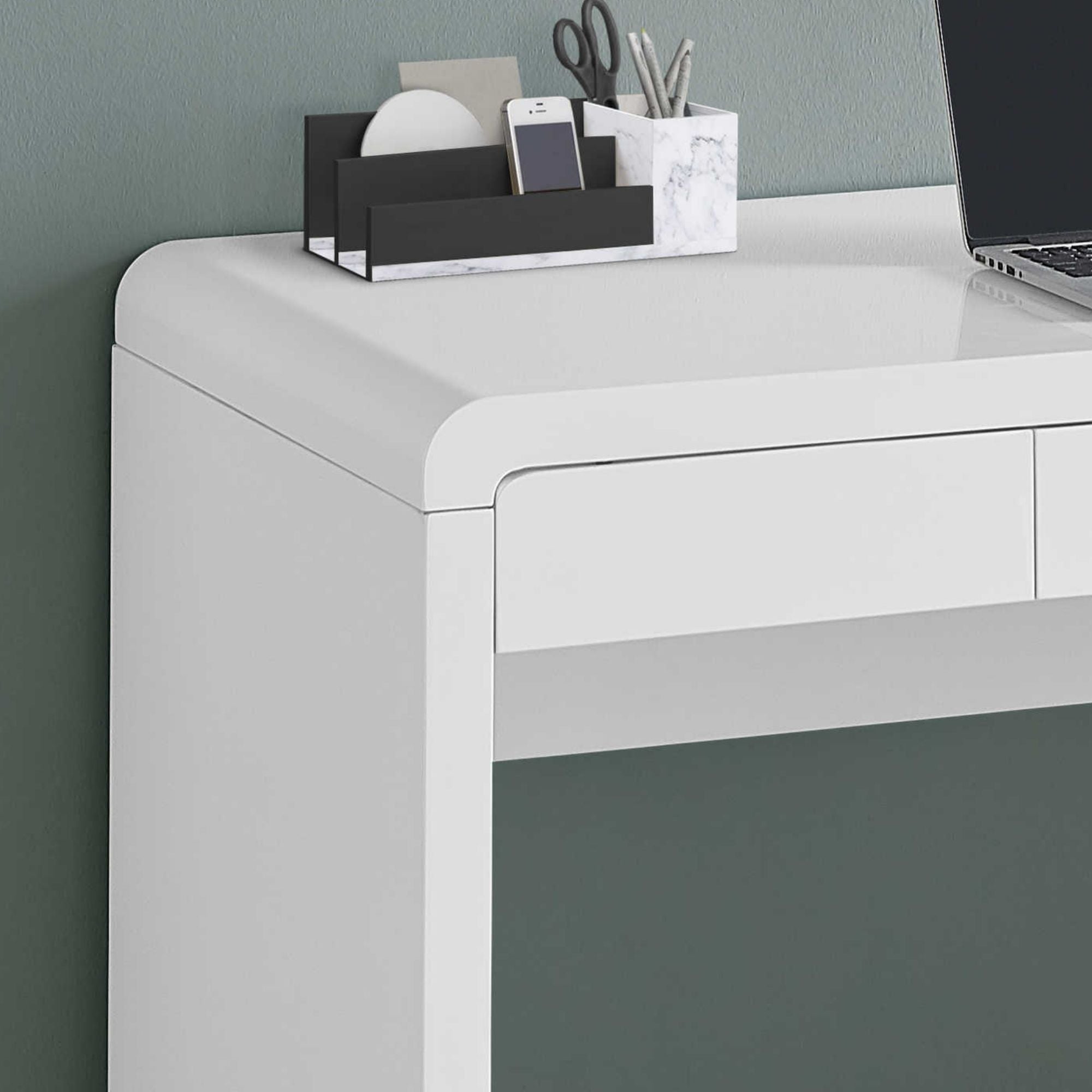 Monarch Specialties Taskora 48" glossy white office desk with sleek design and spacious surface for workspace.