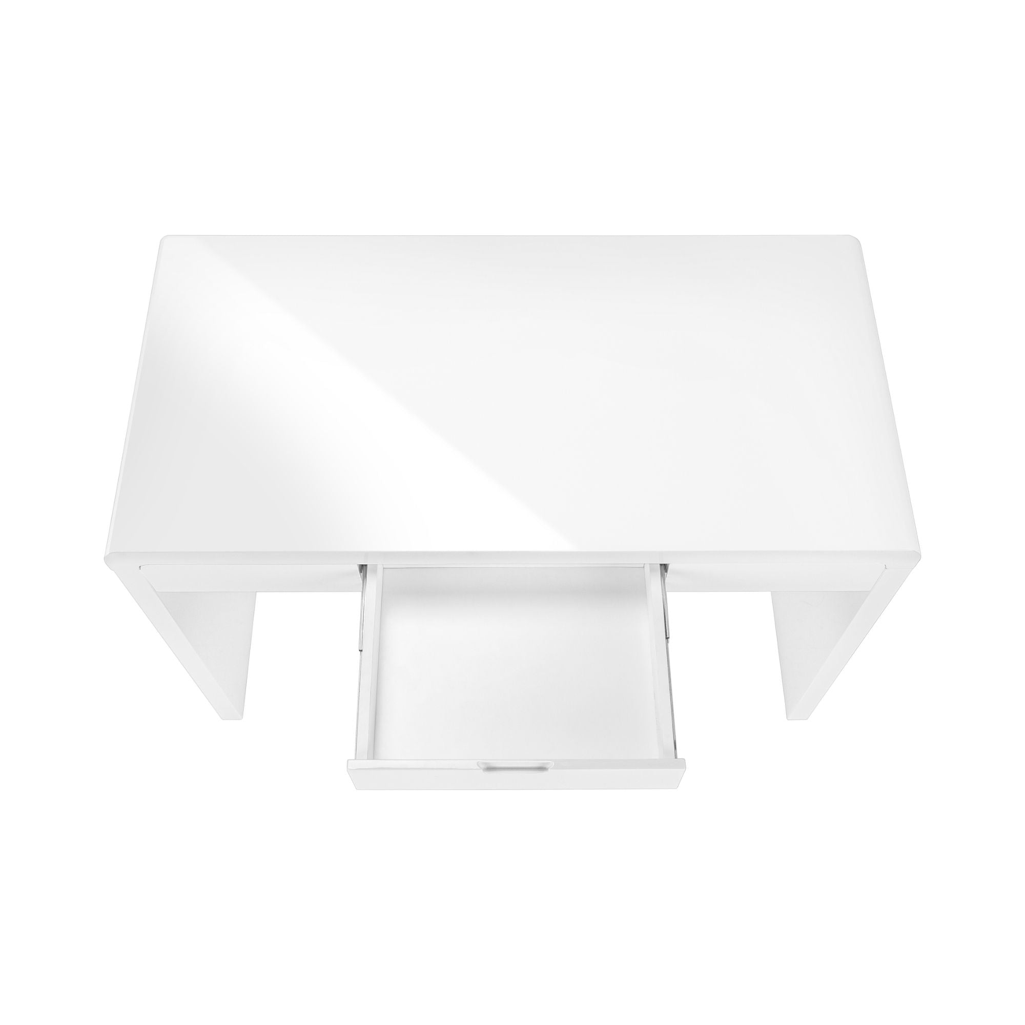 Monarch Specialties Taskora 48" glossy white office desk with sleek design and ample workspace in a modern setting.