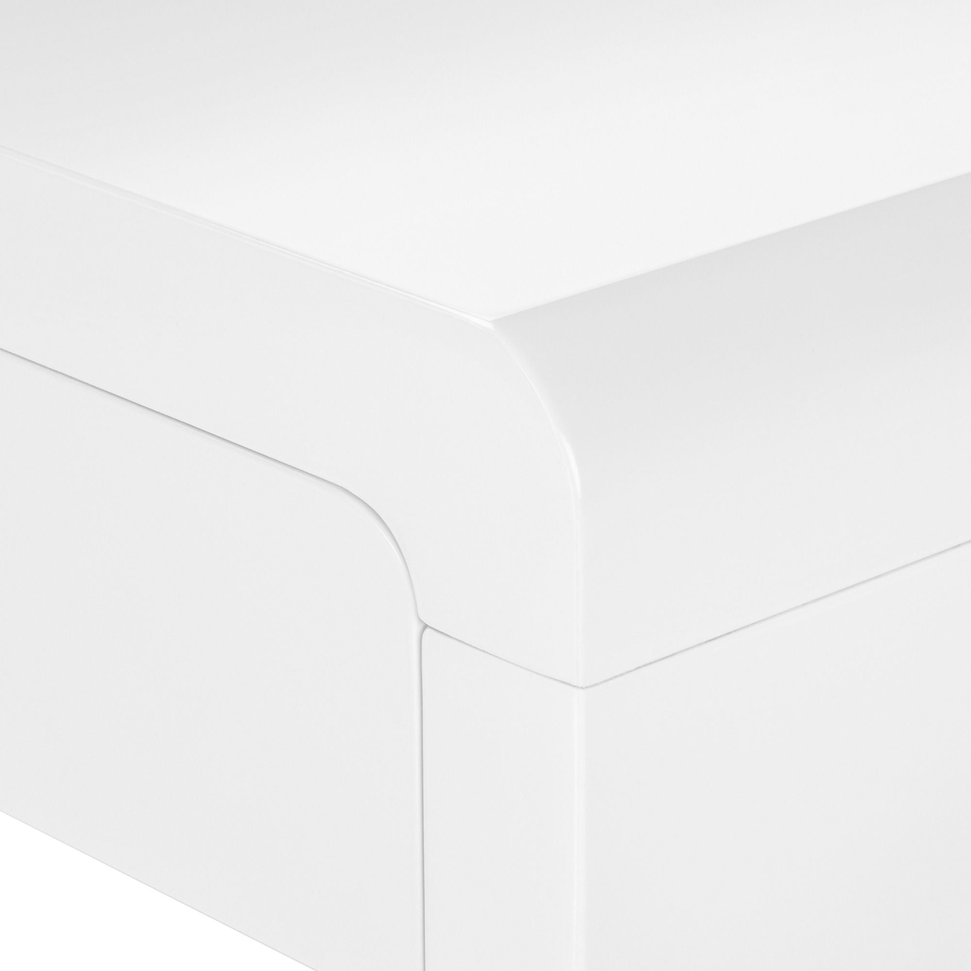 Glossy white L-shape office desk by Monarch Specialties, showcasing sleek design and ample workspace for productivity.