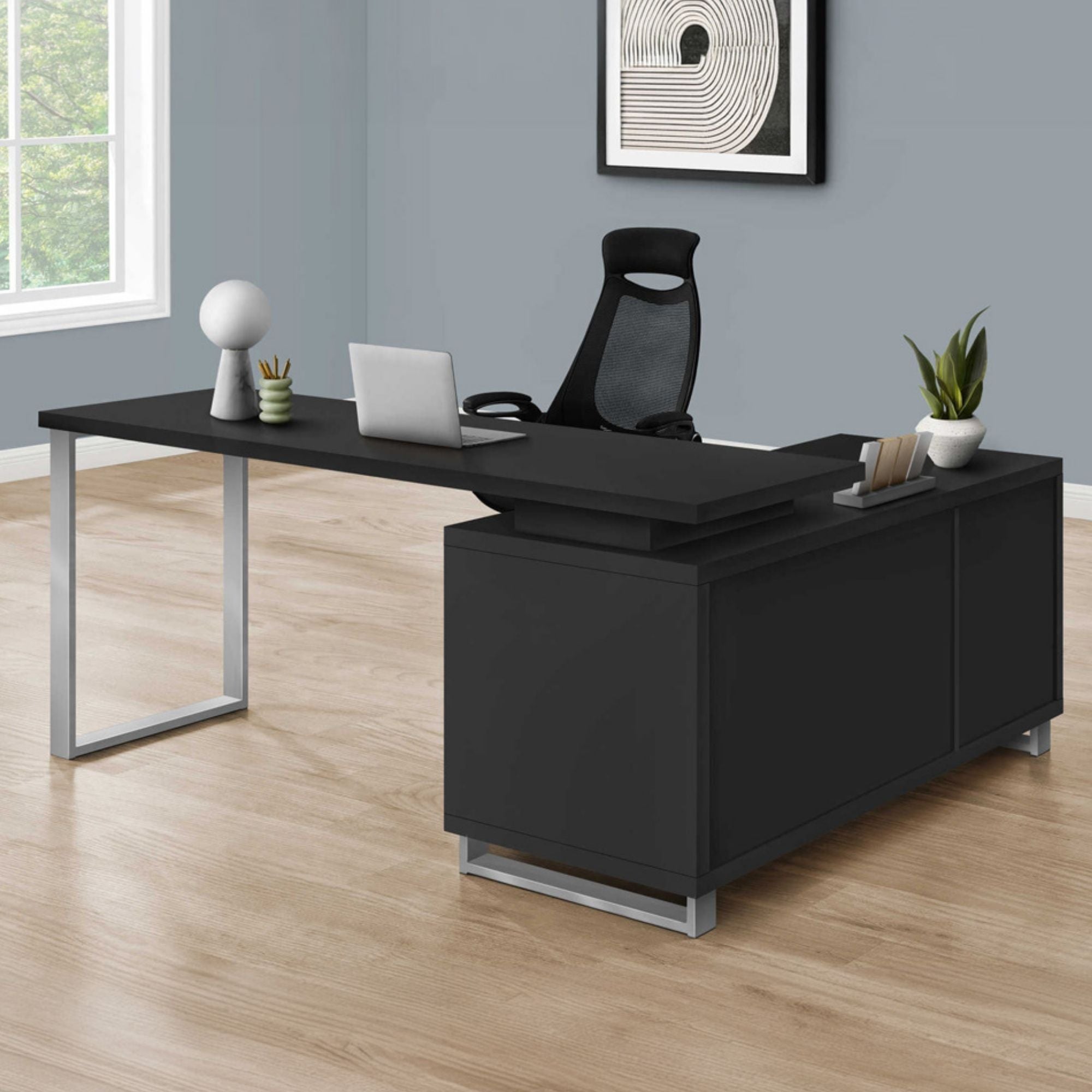 Black Monarch Specialties Nexora 72-inch office computer desk with a sleek, modern design and spacious workspace.