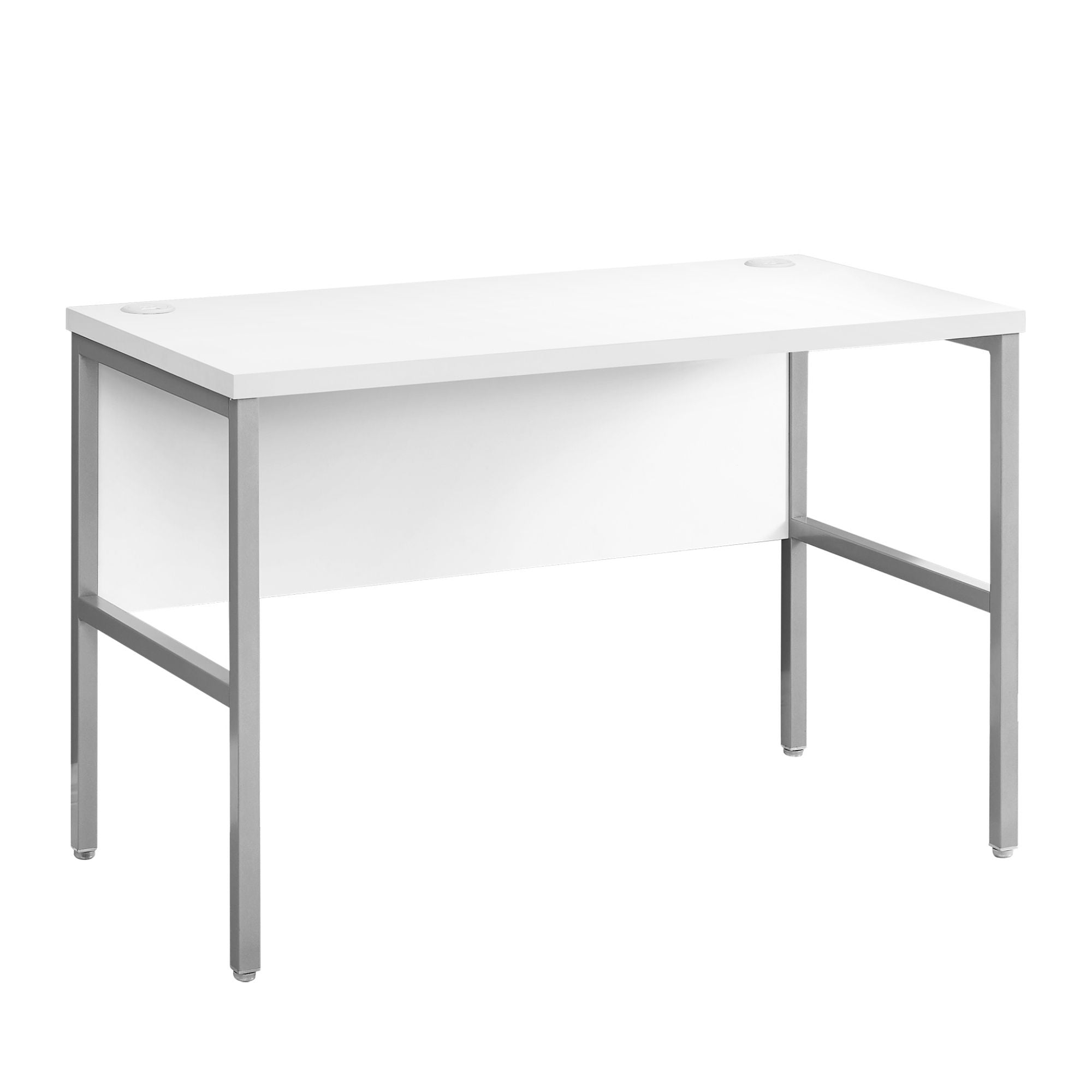 Modern Monarch Specialties Deskora 48-inch office computer desk with a sleek wood finish and sturdy metal frame.