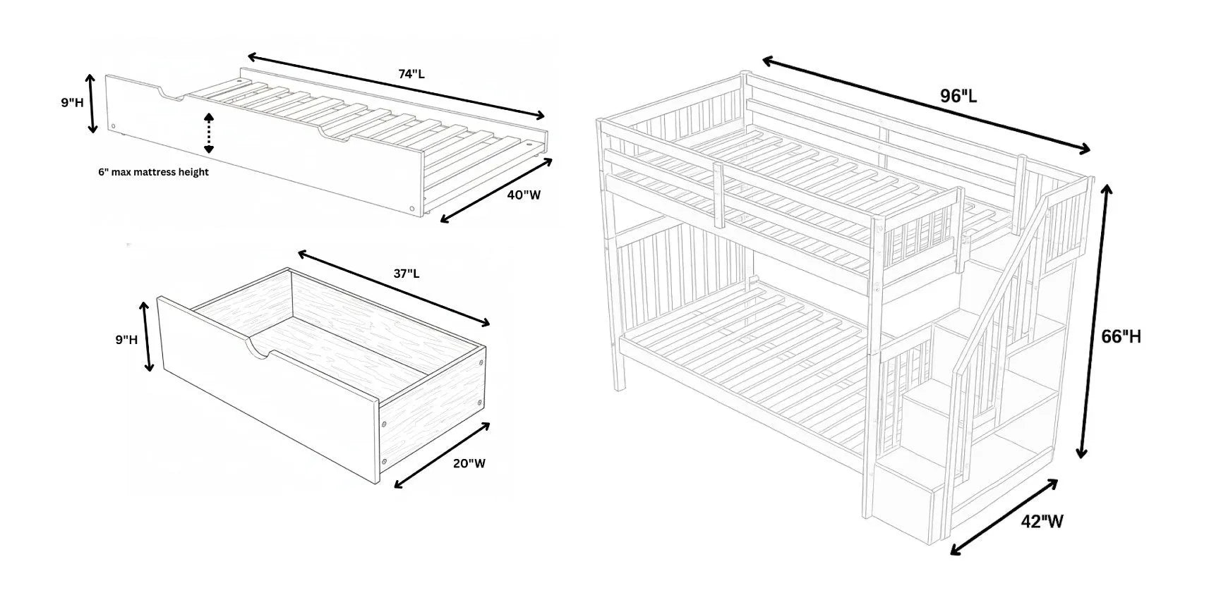 Grey Skyline Collection double bunk bed by IFF with sturdy metal frame and ladder, perfect for space-saving bedroom arrangements.