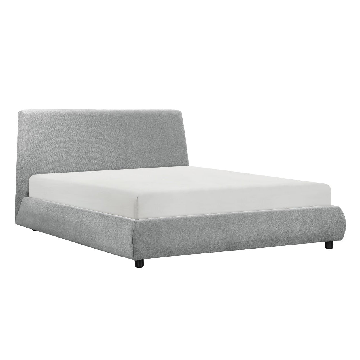 MAZ Alford Collection upholstered platform bed with padded headboard and sleek design, shown in a modern bedroom setting.