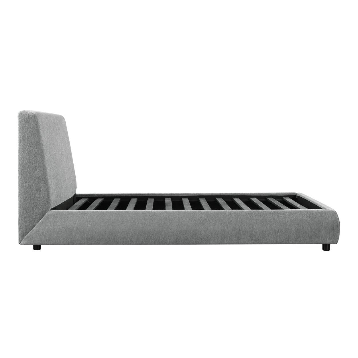MAZ Alford Collection upholstered platform bed with a neutral fabric finish, showcasing a sleek, modern bedroom design.