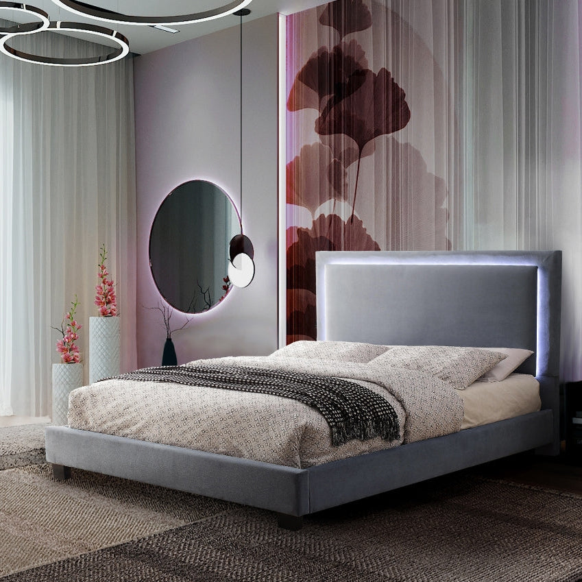Lumina LED Upholstered Platform Bed Grey | CastleUp Experience Centre Online Furniture