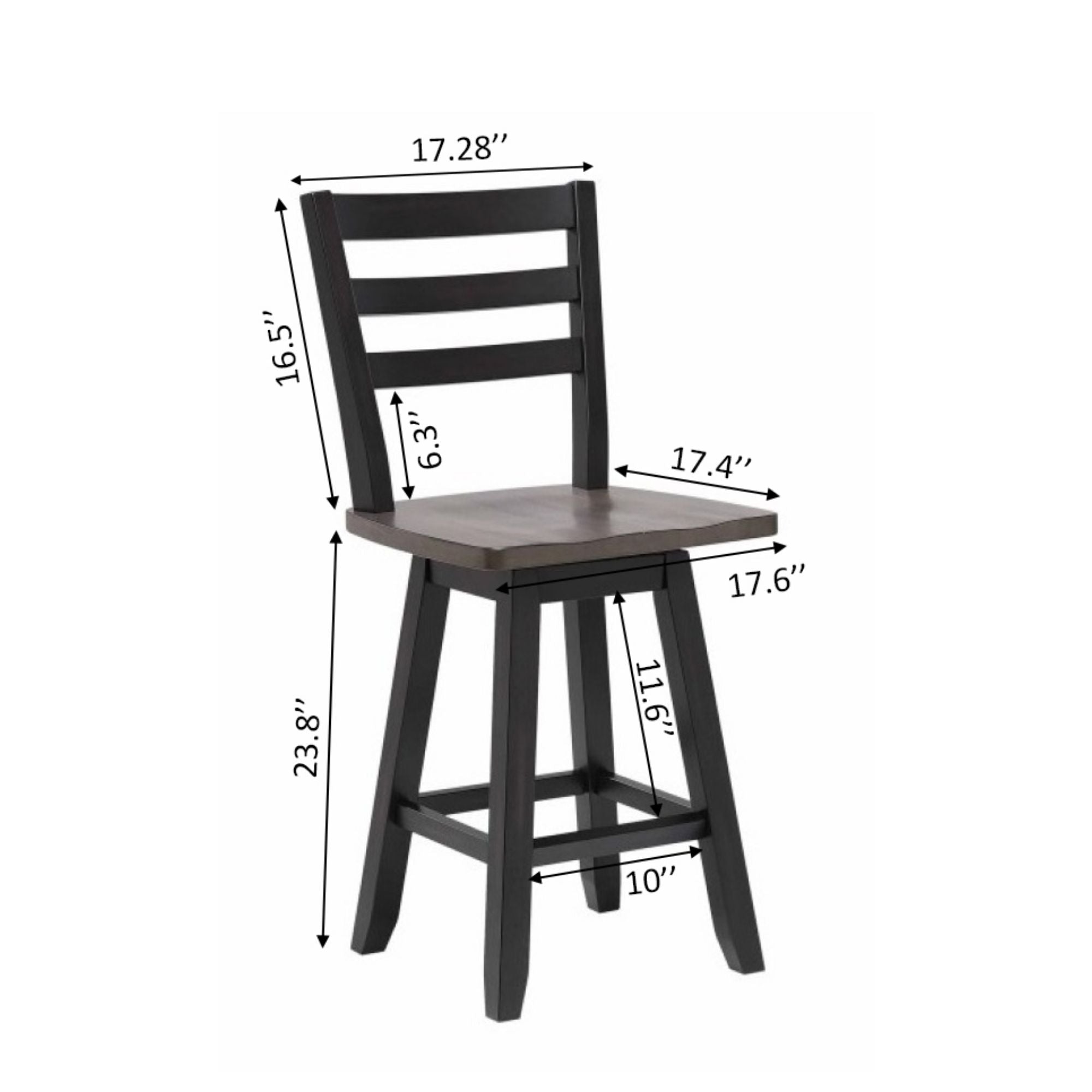 Set of two Brassex counter height swivel bar stools with oak seats and dark grey bases, featuring modern design and ergonomic comfort.
