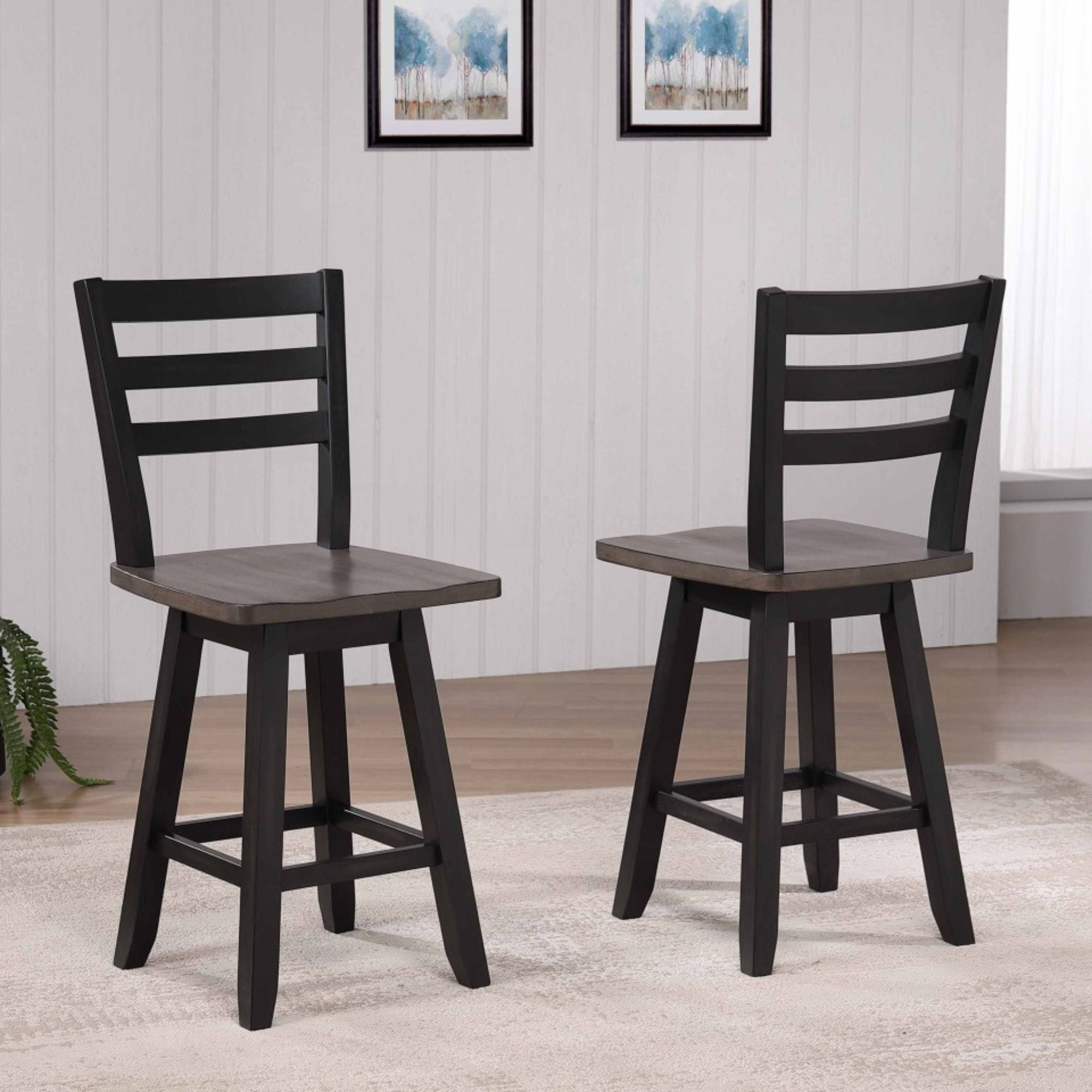 Counter Height Swivel Bar Stool Set of 2 in Oak/Dark Grey 22315.