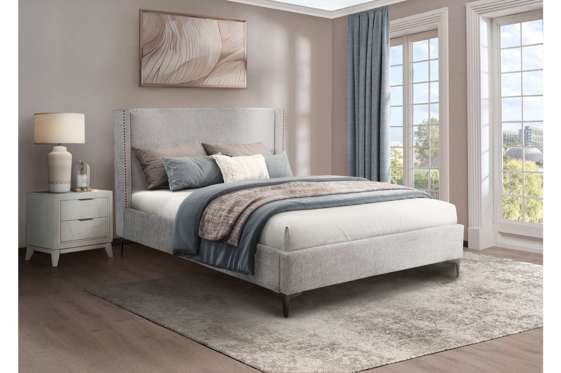 Dunkirk Collection Platform Bed in Beige/Grey | CastleUp Experience Centre Online Furniture