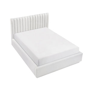 MAZ Mulvane Collection bed in light grey with a modern design, shown in a well-lit bedroom setting.