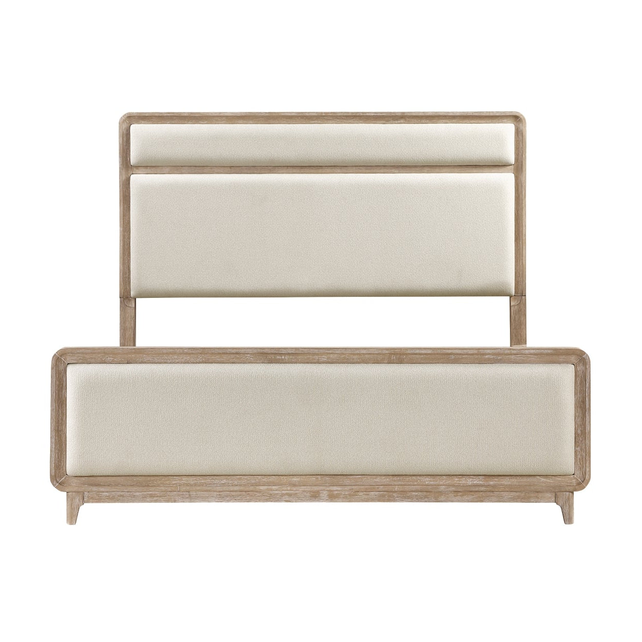 MAZ Wishire Collection beige bed with wooden frame, featuring a modern design and comfortable headboard for bedroom decor.