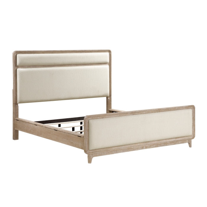 MAZ Wishire Collection beige bed in a modern bedroom setting, showcasing the side view of the bed frame with clean lines.