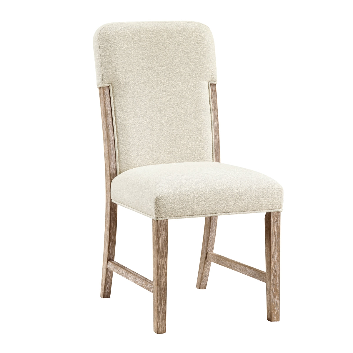 Pair of MAZ Wilshire Collection cream dining chairs, side view showing elegant upholstered seats and wooden legs.
