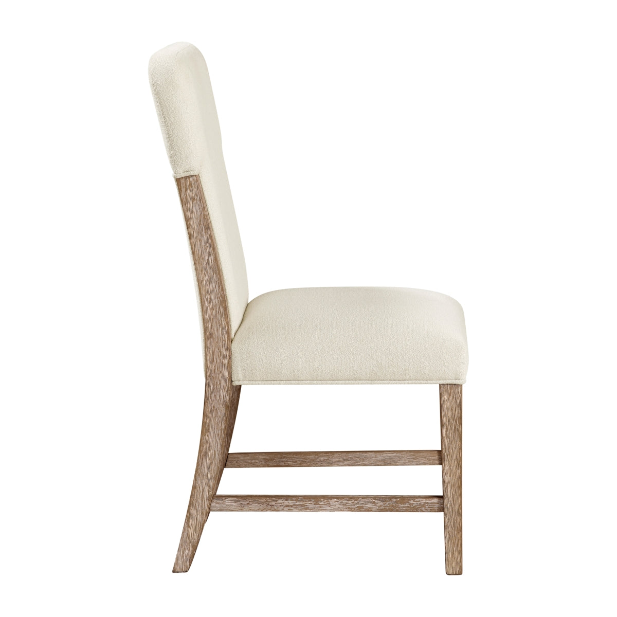 Pair of MAZ Wilshire Collection dining chairs in cream, side view showing sleek design and comfortable upholstered seats.