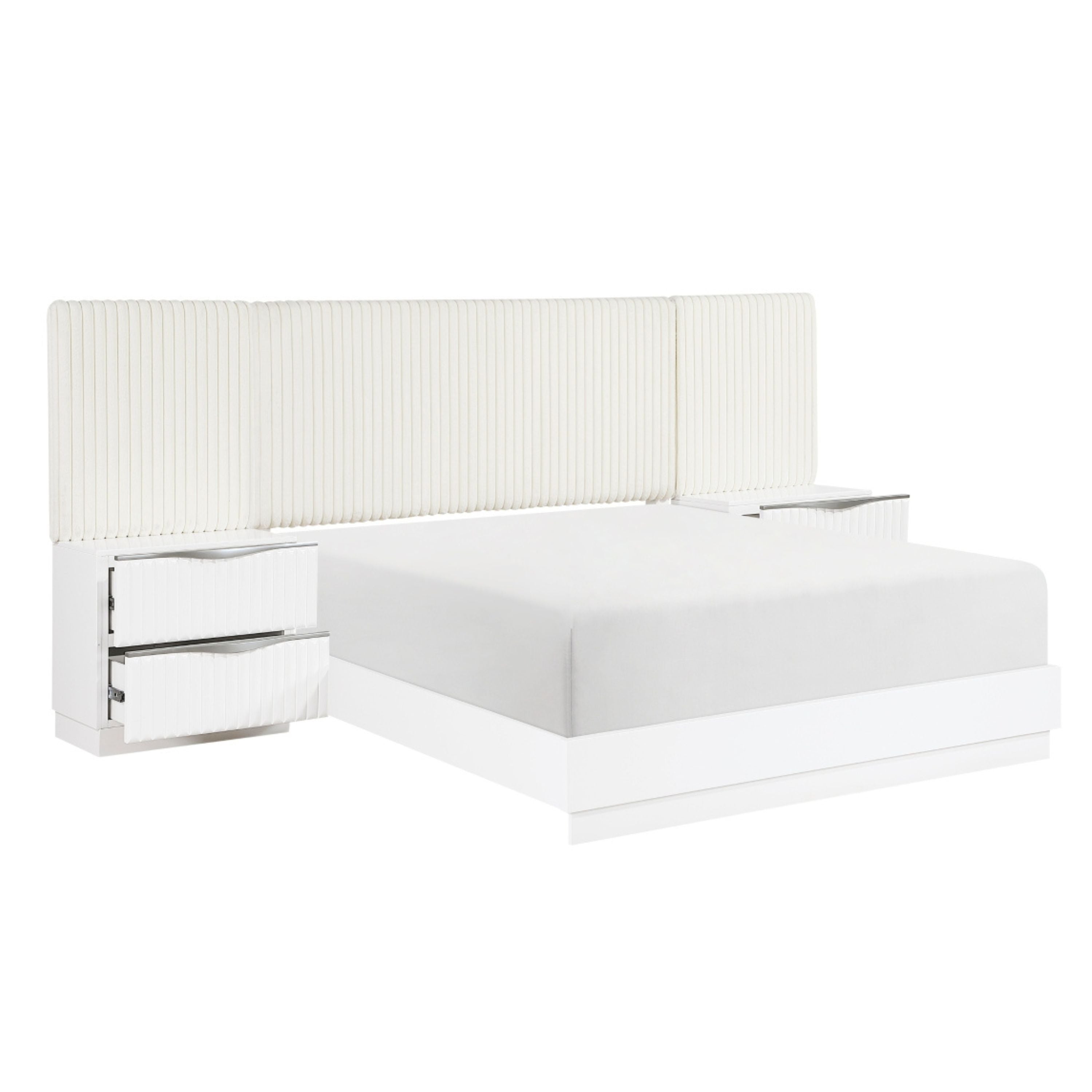 MAZ Linea Collection bedroom set with wall panel, featuring a modern bed frame and coordinated bedroom furniture in a stylish design.