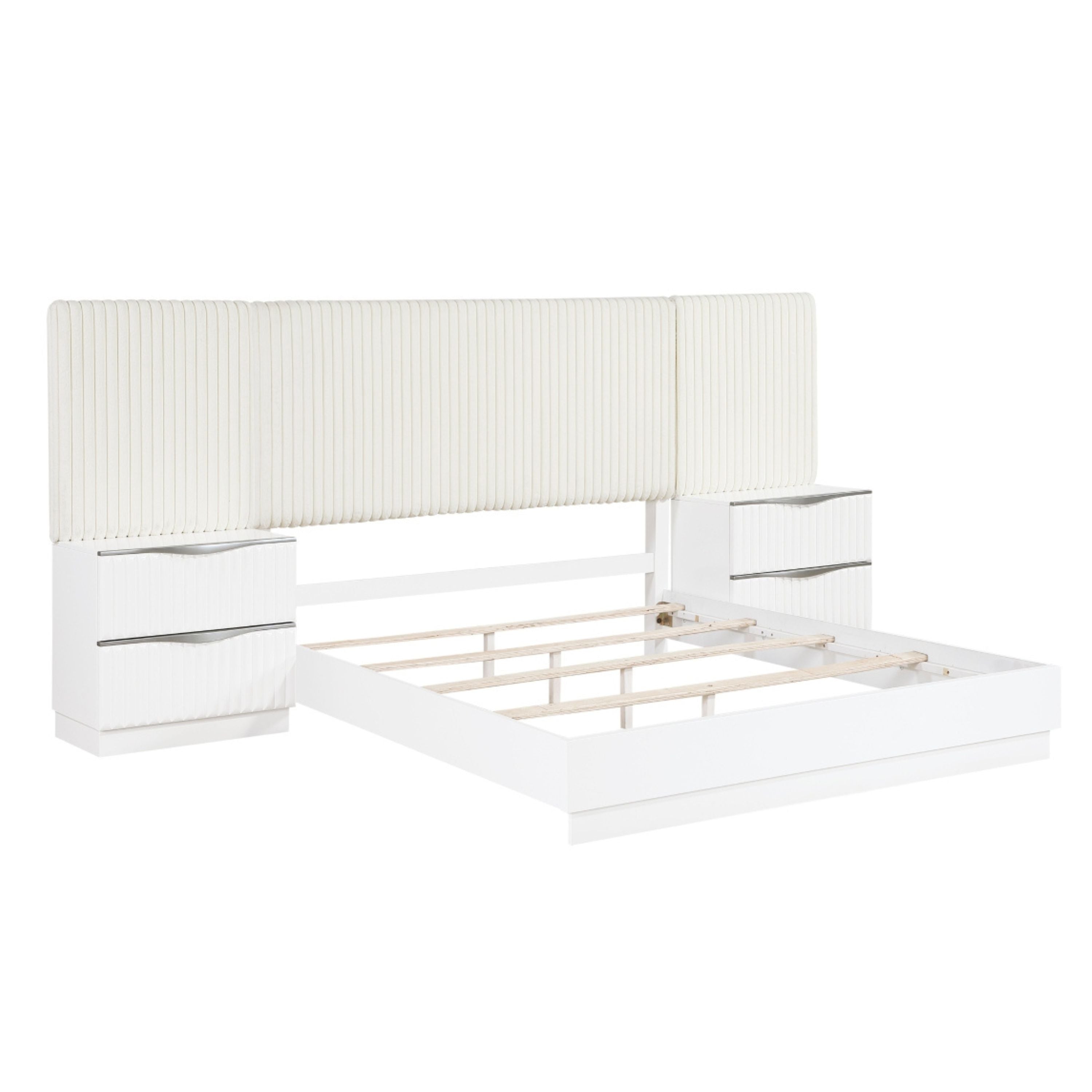 MAZ Linea Collection bedroom set with wall panel, featuring a modern bed frame and matching bedroom furniture in a stylish design.