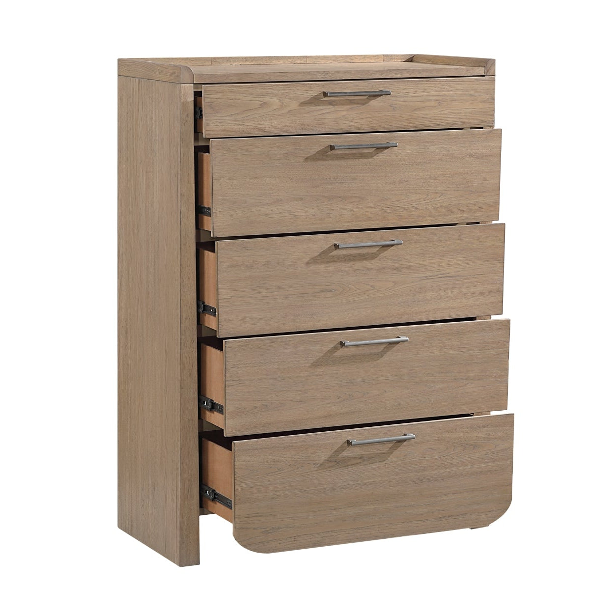 Open MAZ Riley Collection wooden chest showing interior storage with a natural wood finish and classic design.