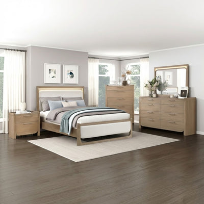 Maz Riley Collection bedroom set with matching bed frame, nightstands, and dresser in a modern bedroom setup.
