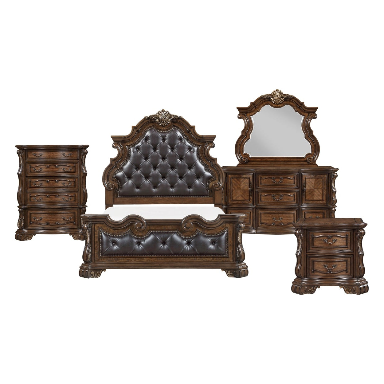 MAZ Gilmartin bedroom set including bed frame, nightstands, and dresser in a modern bedroom arrangement.