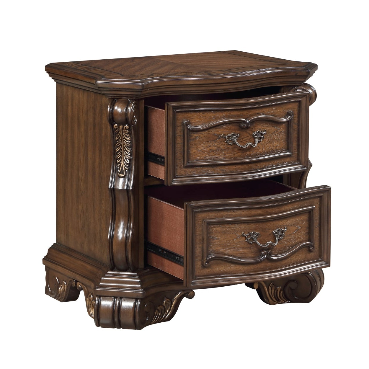 Open view of the MAZ Gilmartin Nightstand showing its drawer and top surface, made of wood with a natural finish.