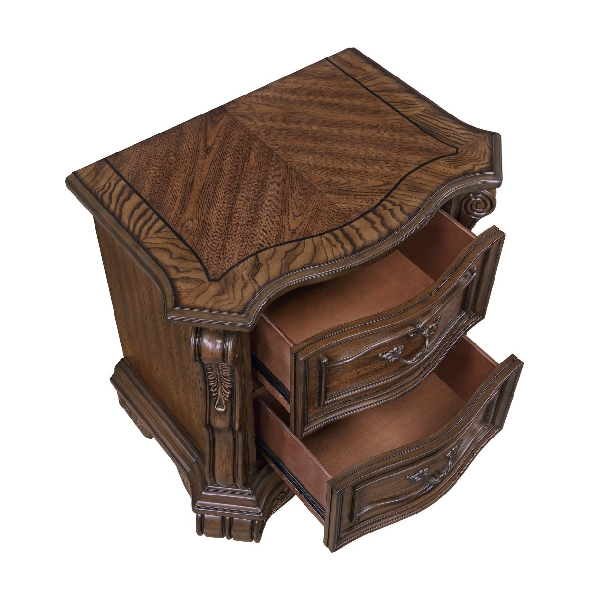 Open view of the MAZ Gilmartin Nightstand showing its sleek wood finish and storage drawer with modern design.