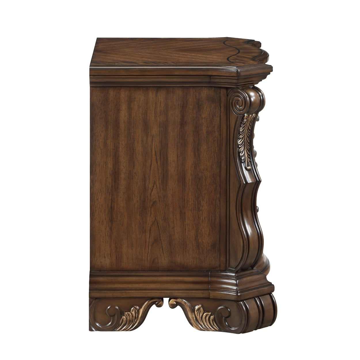 MAZ Gilmartin Nightstand with sleek wooden finish, featuring a modern design and side view showing storage drawer and smooth surface.