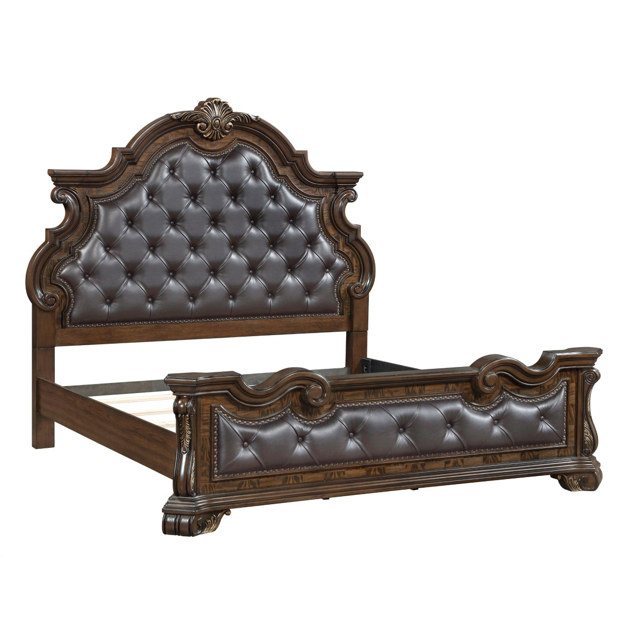 MAZ Gilmartin Bed with beige upholstered headboard and wooden frame, shown from a side angle on a neutral background.
