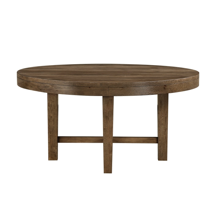 MAZ Matisse round dining table for kitchen and dining room with a sleek wood finish, shown from the front on a white background.