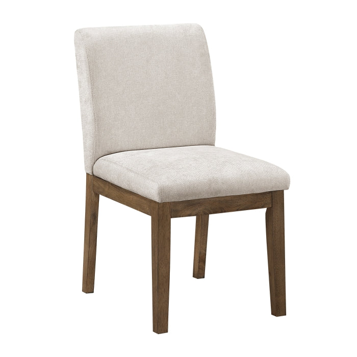Side view of the MAZ Matisse Collection extension leaf dining room set with a wooden table and matching chairs.