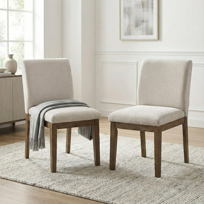 Pair of MAZ Matisse Side Chairs for kitchen and dining room, featuring modern design and wooden legs in natural finish.