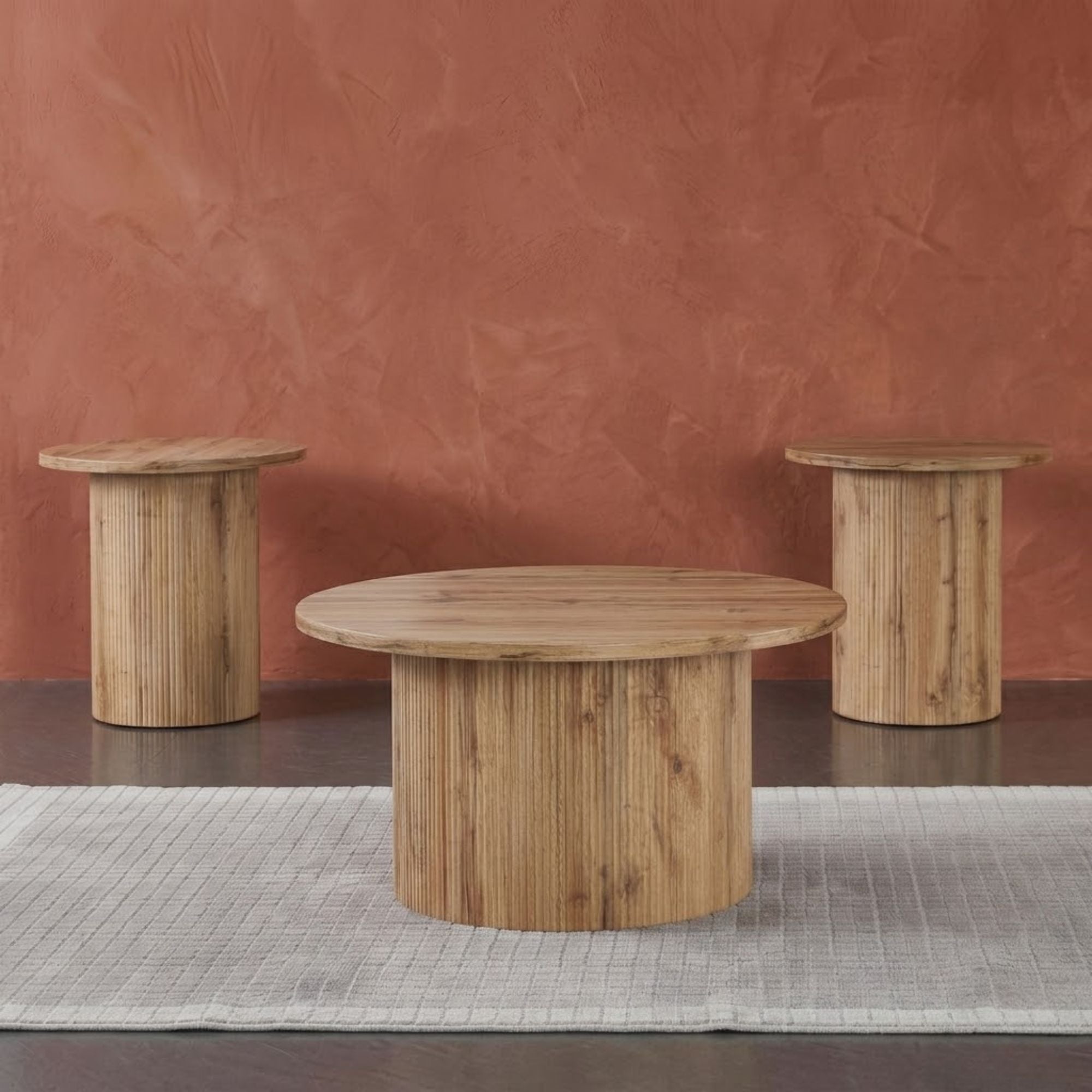 Light natural Harper 3-piece coffee table set by IFF with modern wooden tables and clean design.
