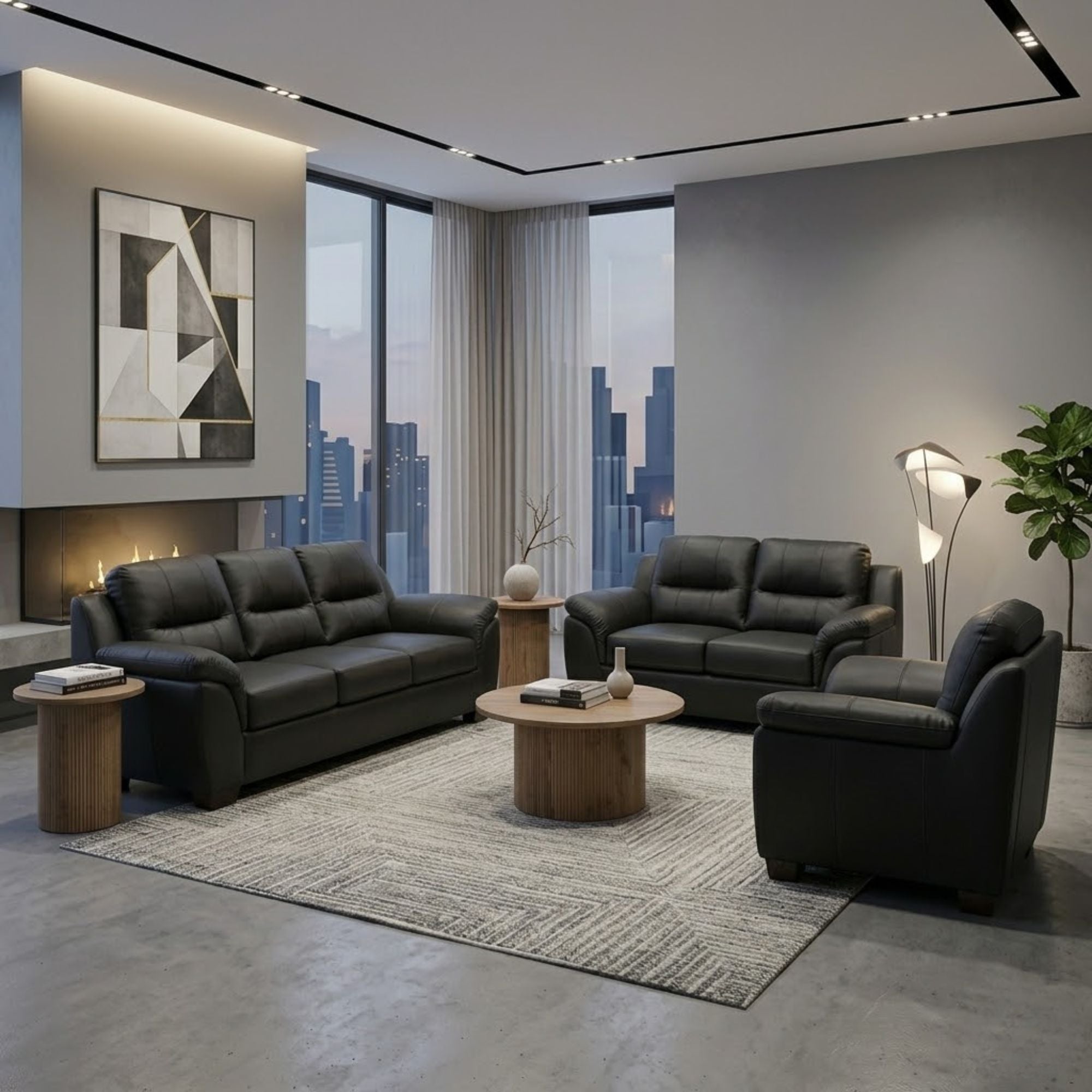 Light natural wood Harper 3-piece coffee table set by IFF, featuring modern design and clean lines in a living room setting.