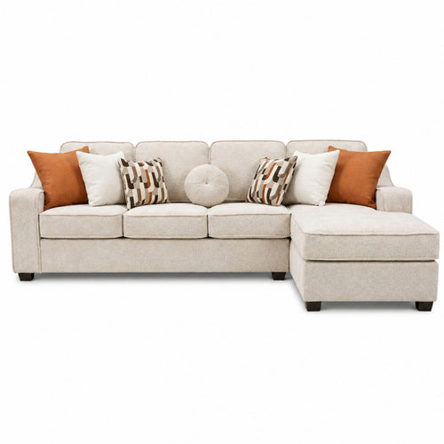 A beige Canadian-made 2-piece A.C. sectional sofa with performance fabric in a modern living room setting.
