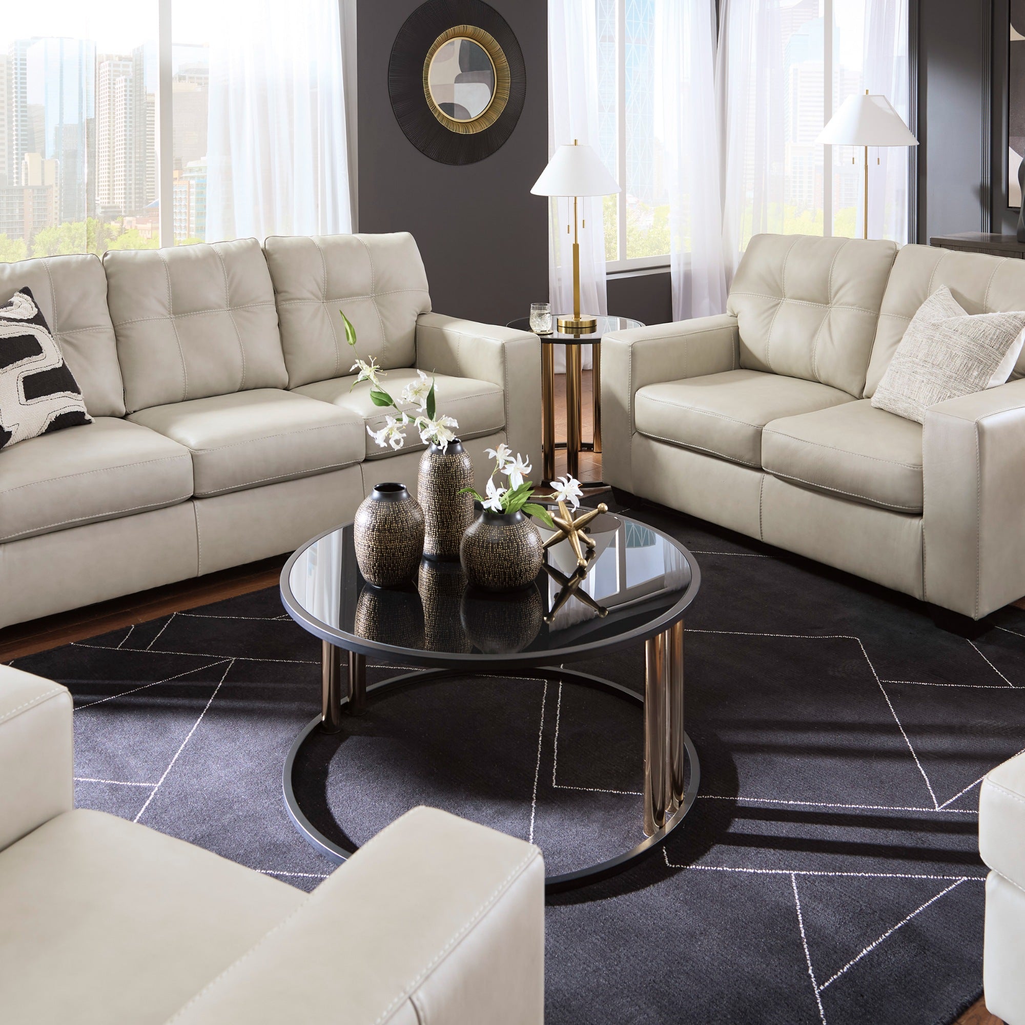 Santorine Leather Sofa Set Beige