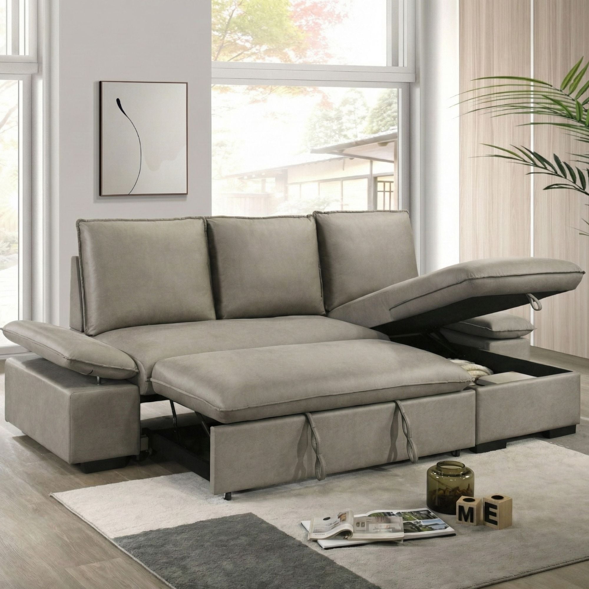 Lester Reversible Sectional Sleeper in Grey | CastleUp Experience Centre Online Furniture