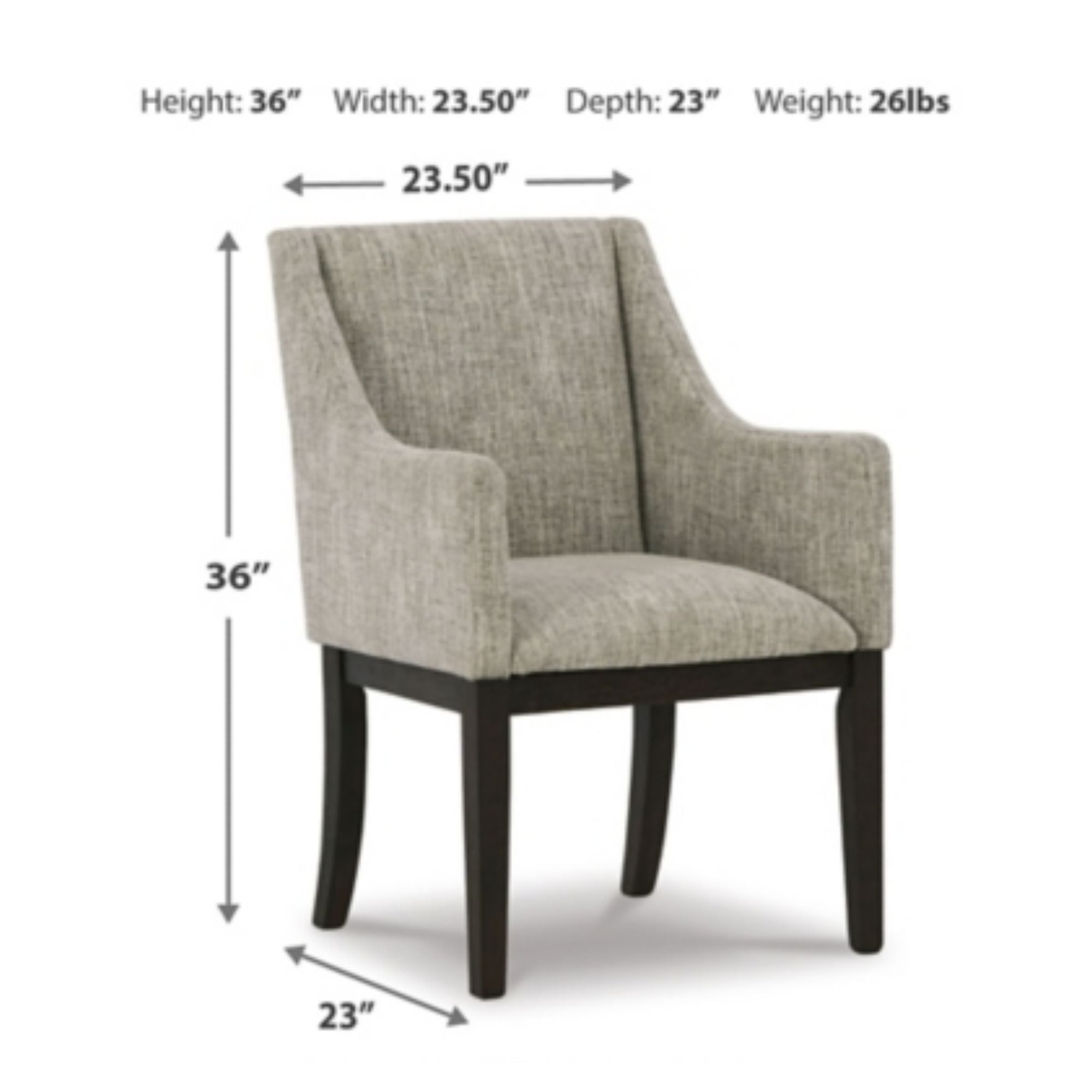 Two Signature Ashley Burkhaus Dining UPH Arm Chairs with upholstered seats and wooden legs, arranged side by side.