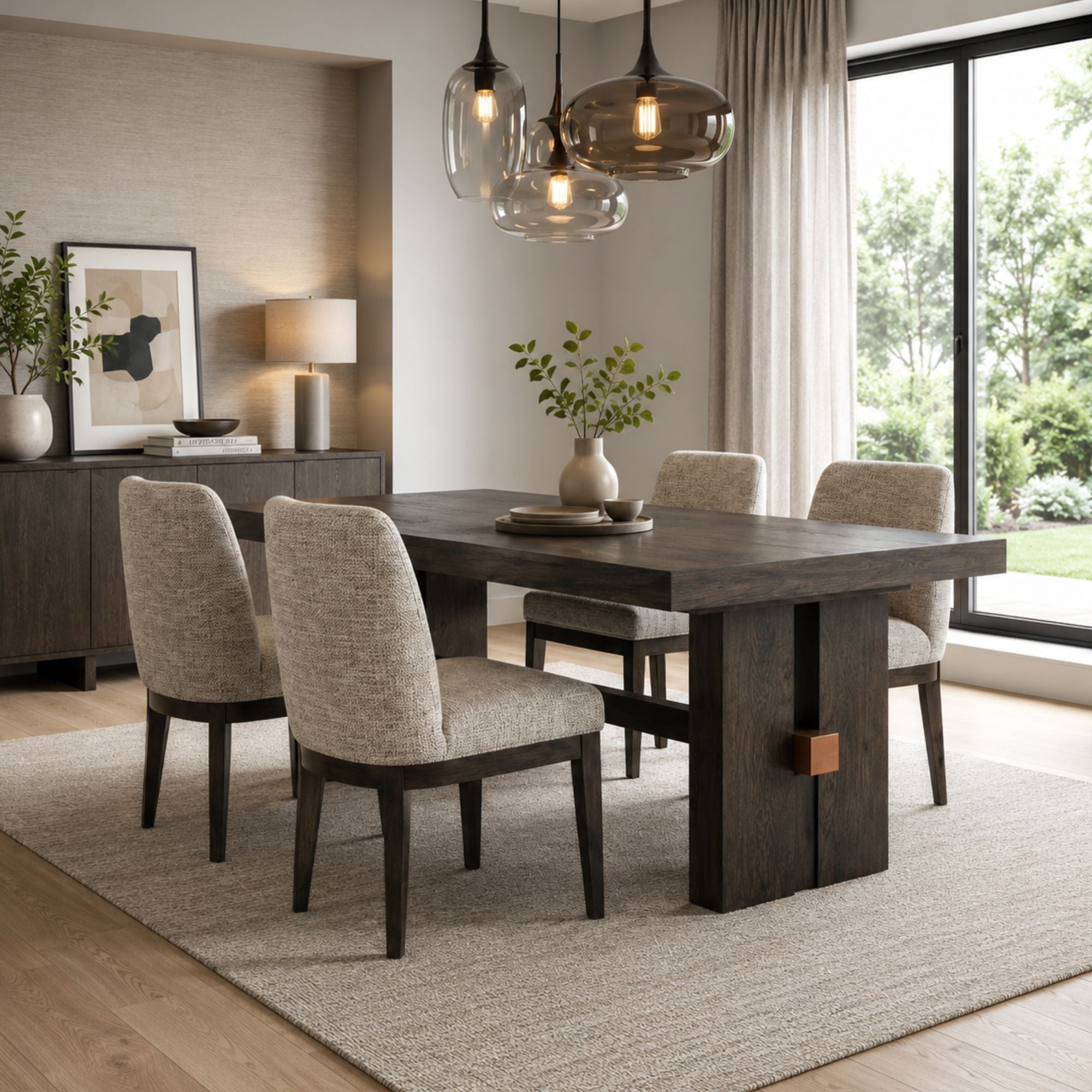 Dark brown Ashley Signature dining room set with a table and matching chairs, perfect for stylish home dining spaces.