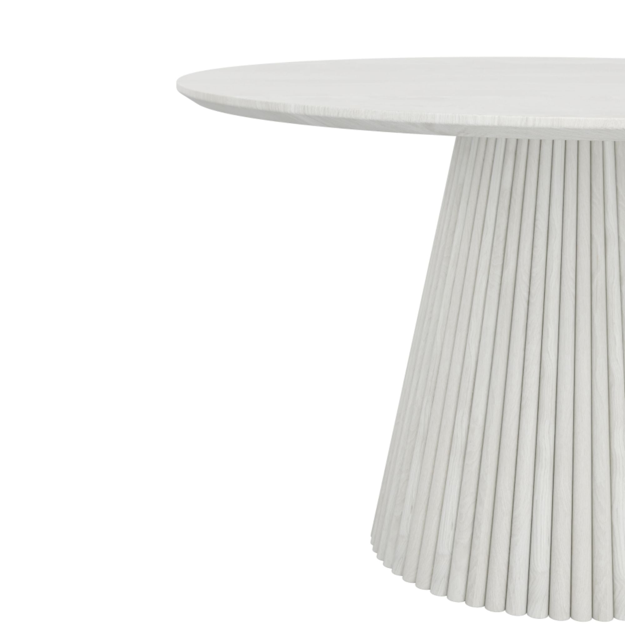 White wash Akira wood dining table by Brassex featuring a rectangular surface and sturdy wooden legs.