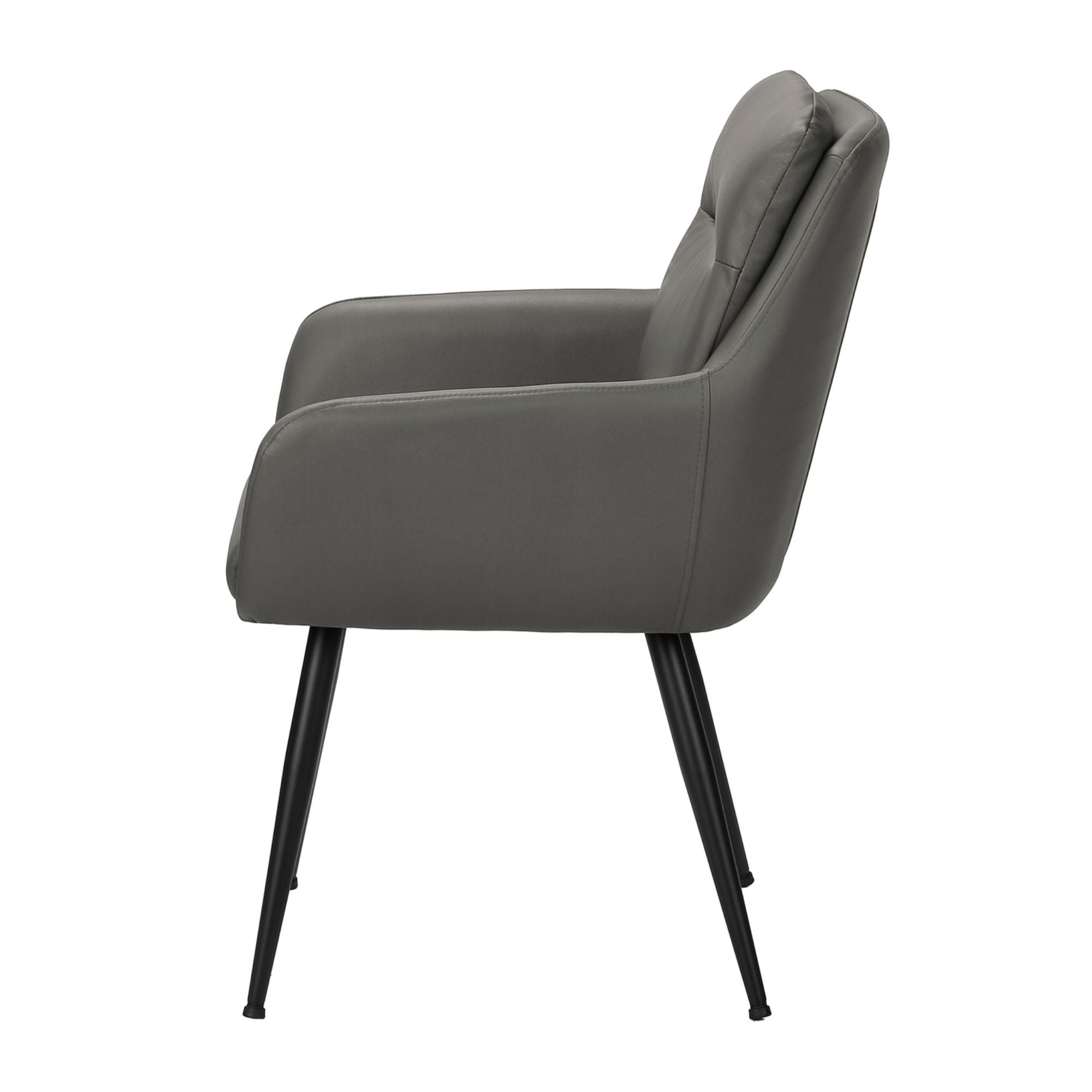 Set of two grey leather-look Monarch Specialties dining chairs with sleek, modern design and cushioned seats.