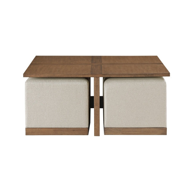 MAZ Sienna 4-piece coffee table set with hidden ottomans, featuring modern design and wooden surfaces in front view.