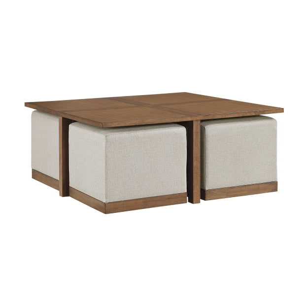 MAZ Sienna 4-piece coffee table set with hidden ottomans and side tables, featuring modern design and wood finish.