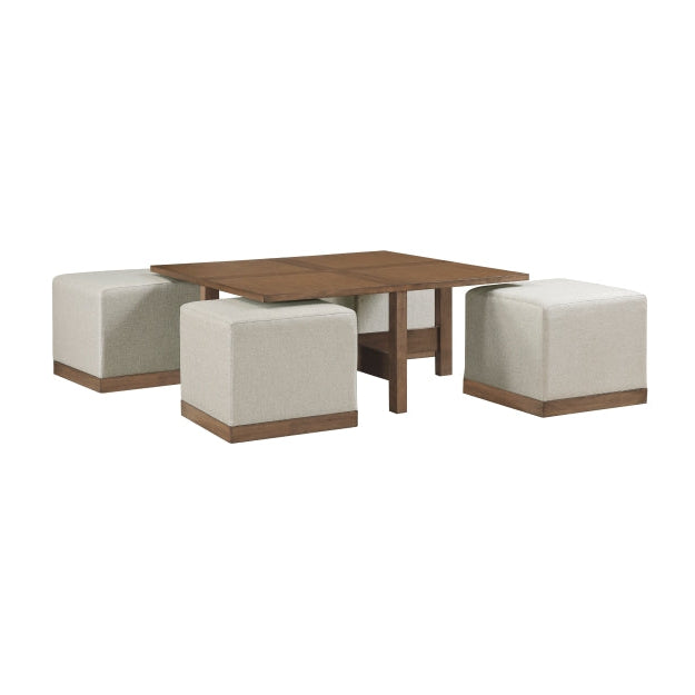MAZ Sienna 4-piece coffee table set with hidden ottomans and side tables, featuring a modern design and wood finish.