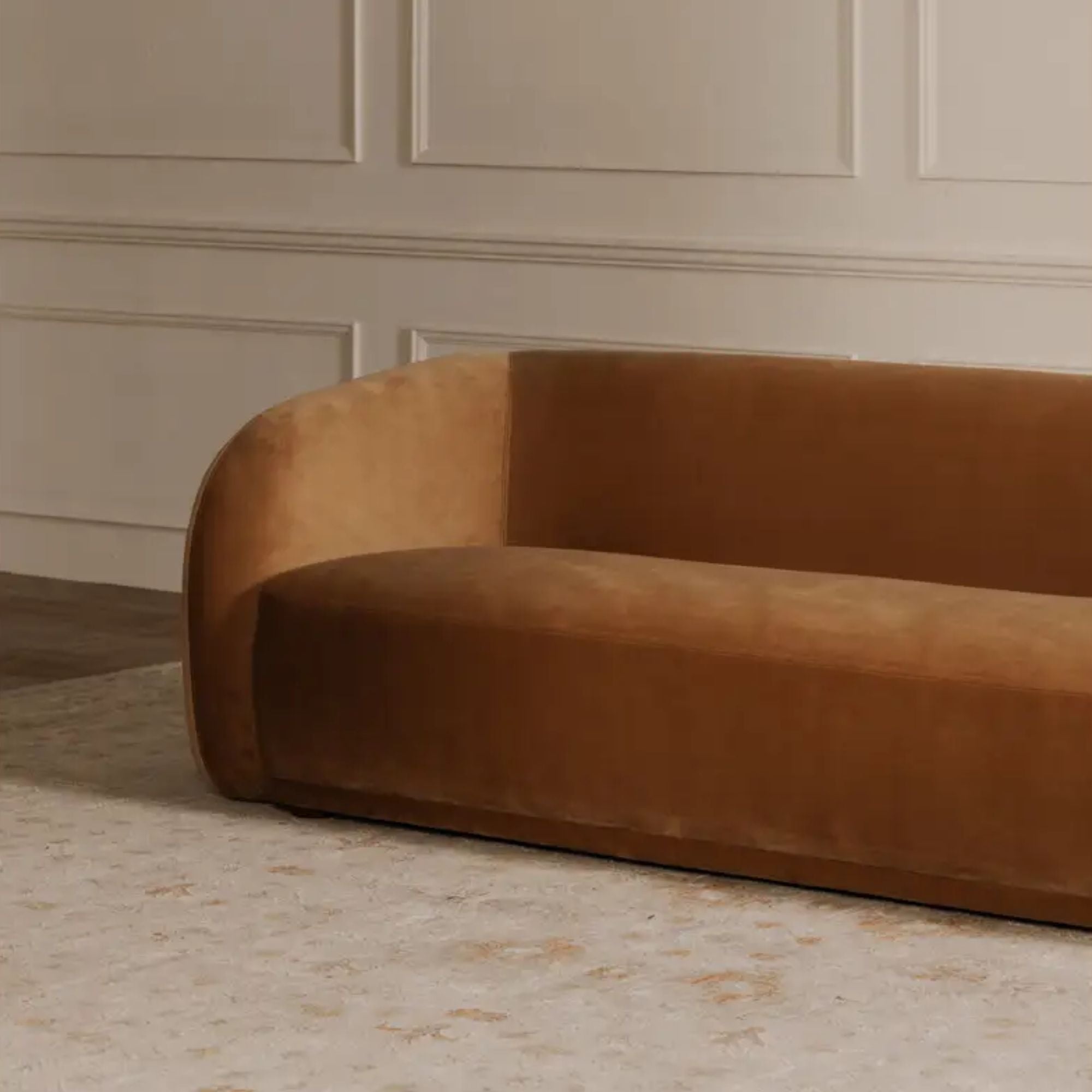 Moe's Home Faye Collection Sofa Tan Faux Mohair | CastleUp Experience Centre Online Furniture