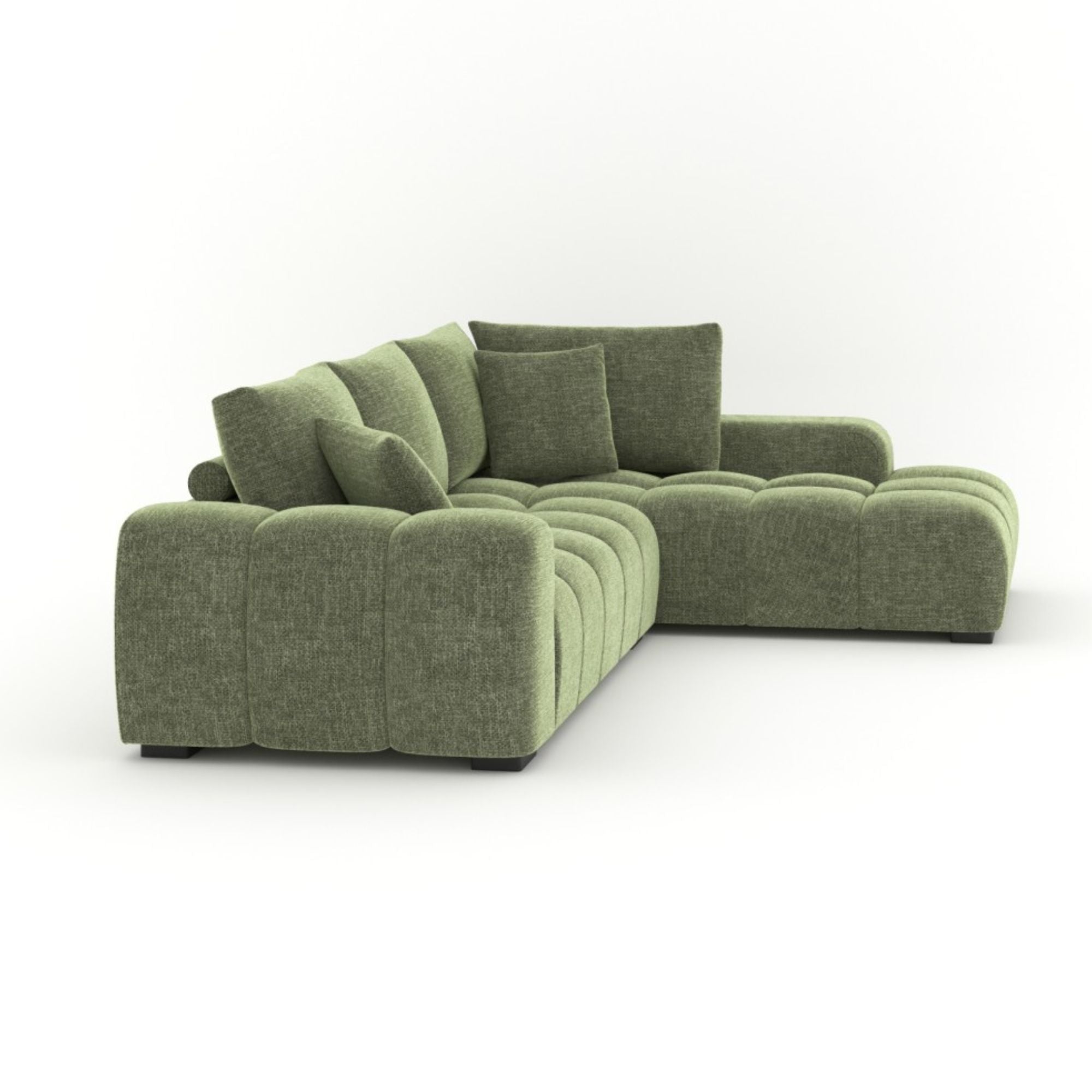 Brassex green sectional sofa with plush cushions and modern design, perfect for contemporary living rooms.