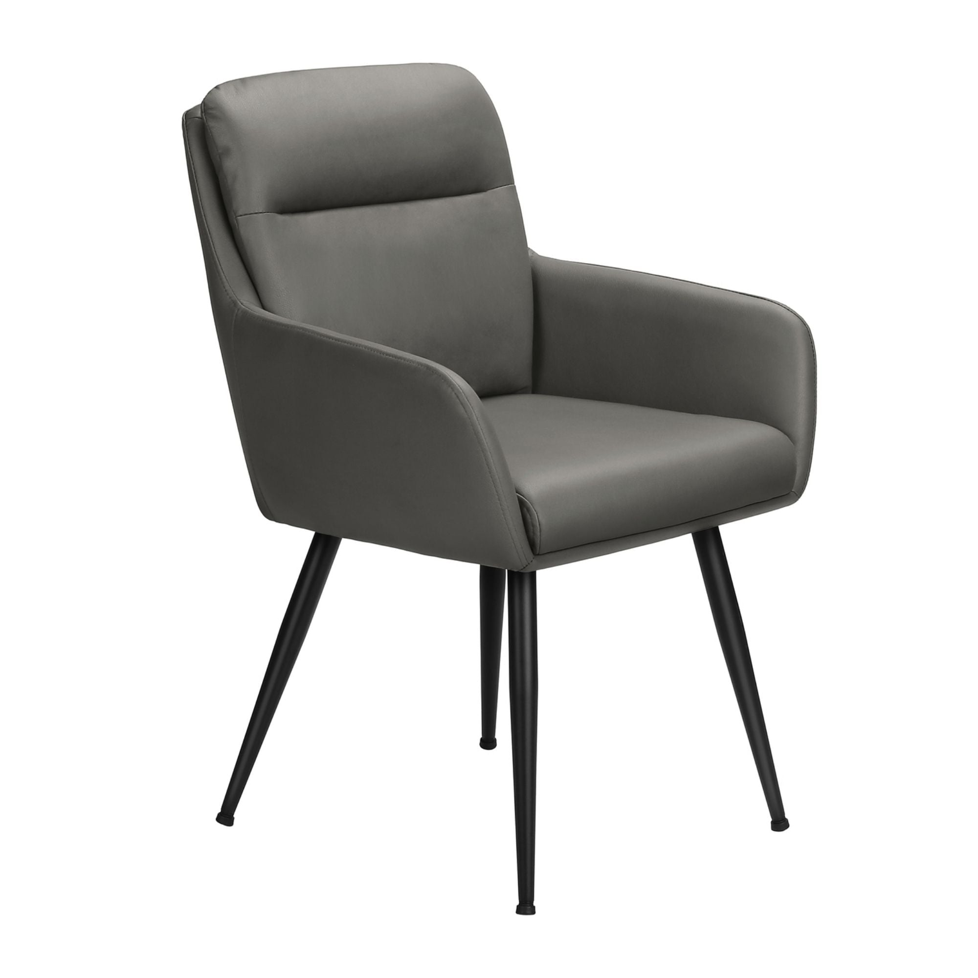 Pair of grey leather-look Monarch Specialties dining chairs with sleek modern design, upholstered seats and sturdy wooden legs.