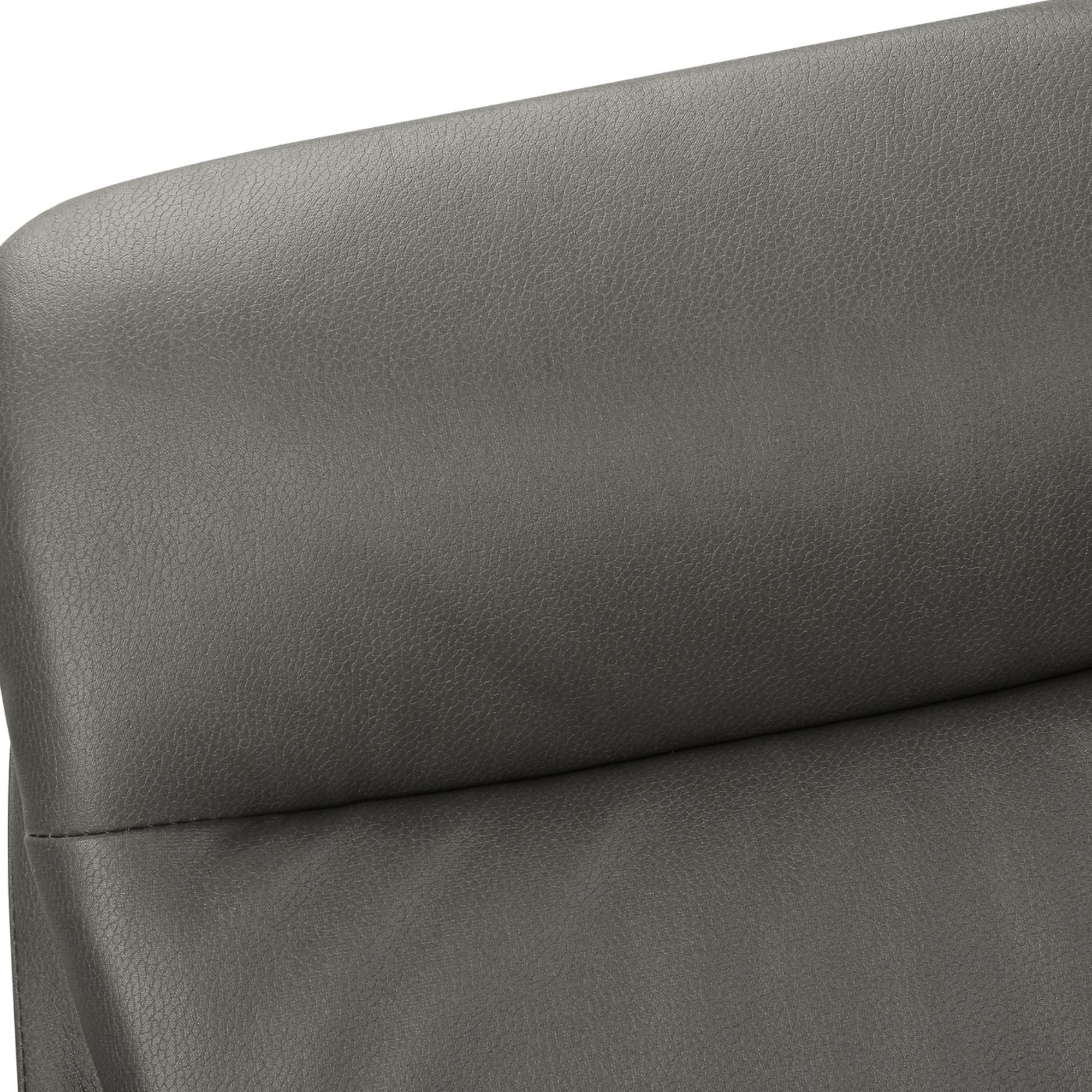 Set of two grey leather-look Monarch Specialties dining chairs with modern design and sturdy metal legs.