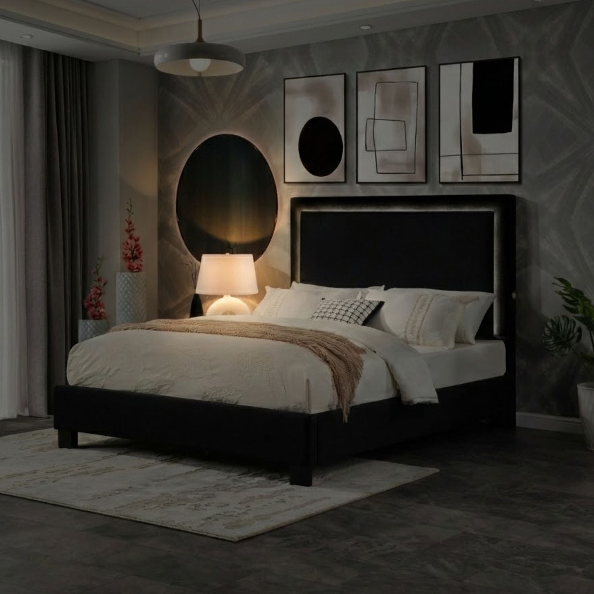Lumina LED Upholstered Platform Bed Black | CastleUp Experience Centre Online Furniture