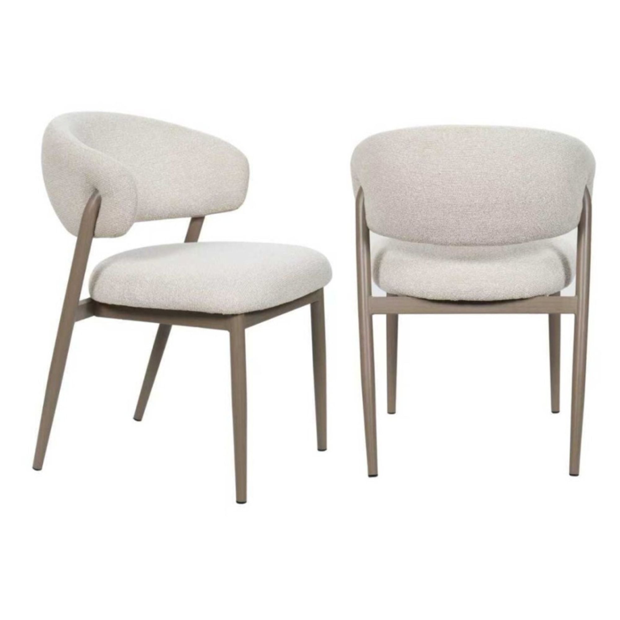 Pair of beige Linden dining chairs by Brassex, showcasing modern wooden legs and upholstered seats in a set of two.