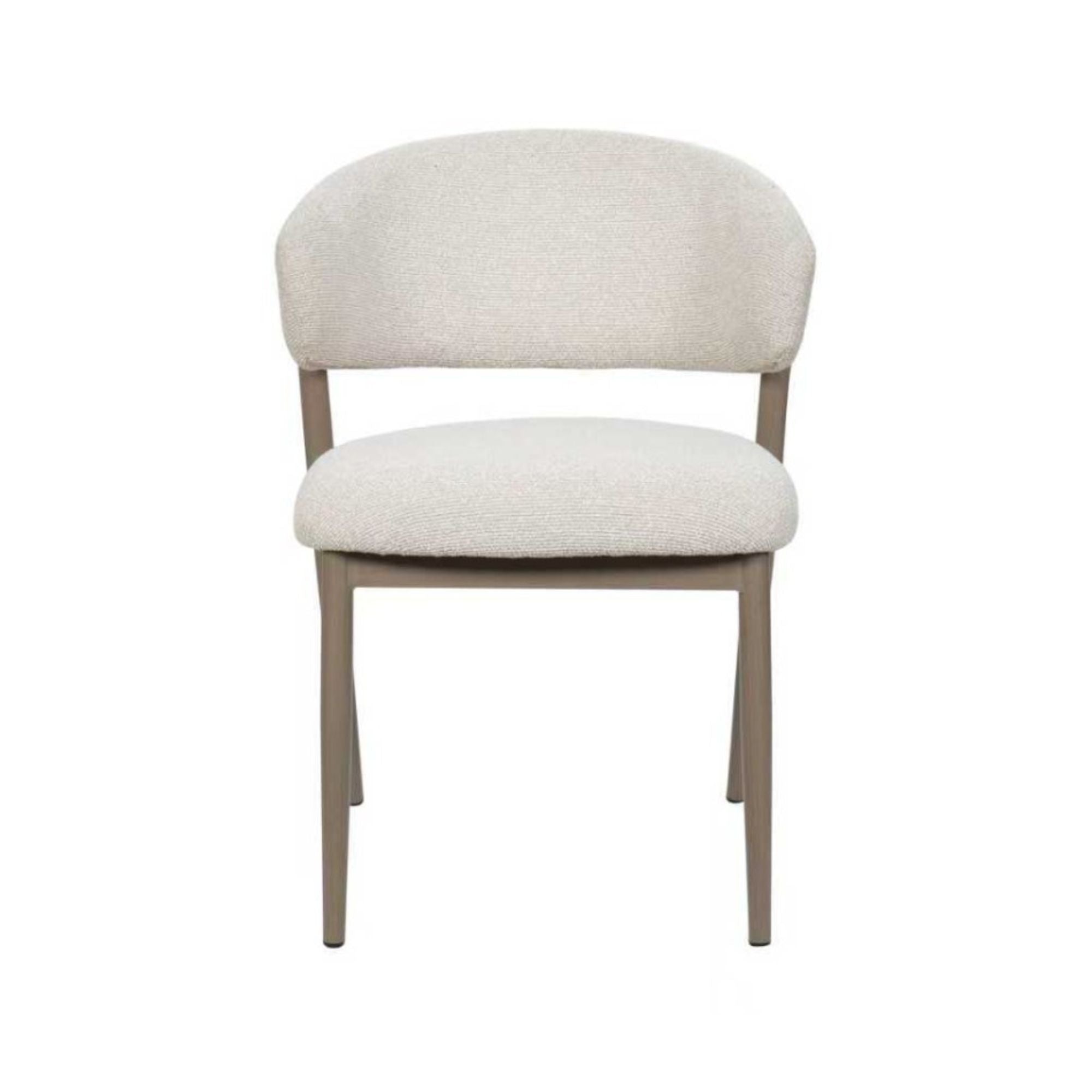 Two beige Brassex Linden dining chairs with wooden legs, shown as a set of two for elegant kitchen or dining room seating.