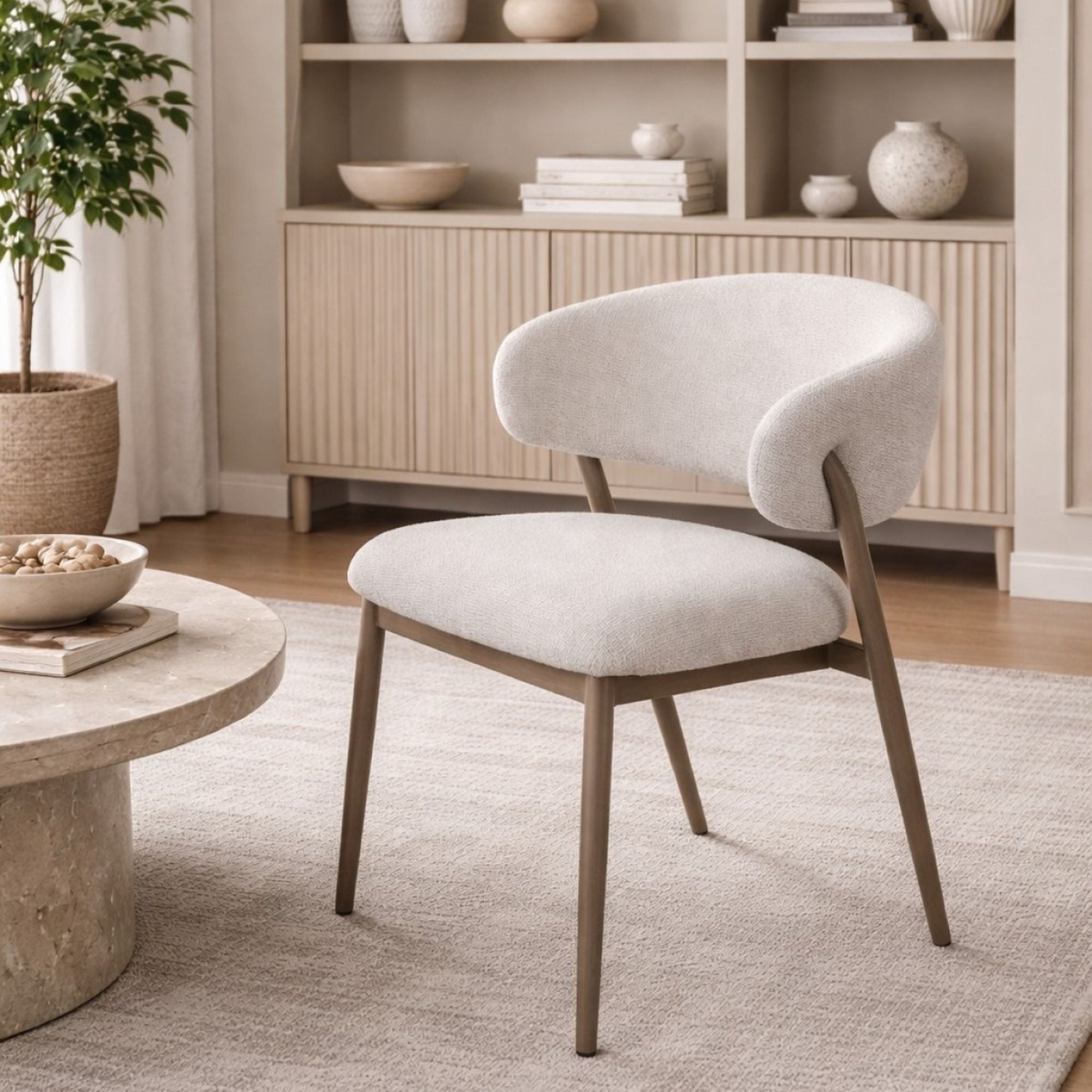 Set of two beige Linden dining chairs by Brassex, featuring sleek design and comfortable seating for modern dining rooms.